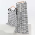 thumbnail image 2 of Short Sets Women 2 Piece Outfits Summer,Womens Two Piece Striped Set Sleeveless Round Neck Top and Wide Leg Pants Matching Sets, 2 of 5