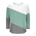 thumbnail image 4 of Olyvenn Long Sleeve Cotton Linen Shirts for Women Color Block Drop Shoulder Tops Round Neck Summer Blouses Dressy Casual Comfy Tees Green XXL, 4 of 5