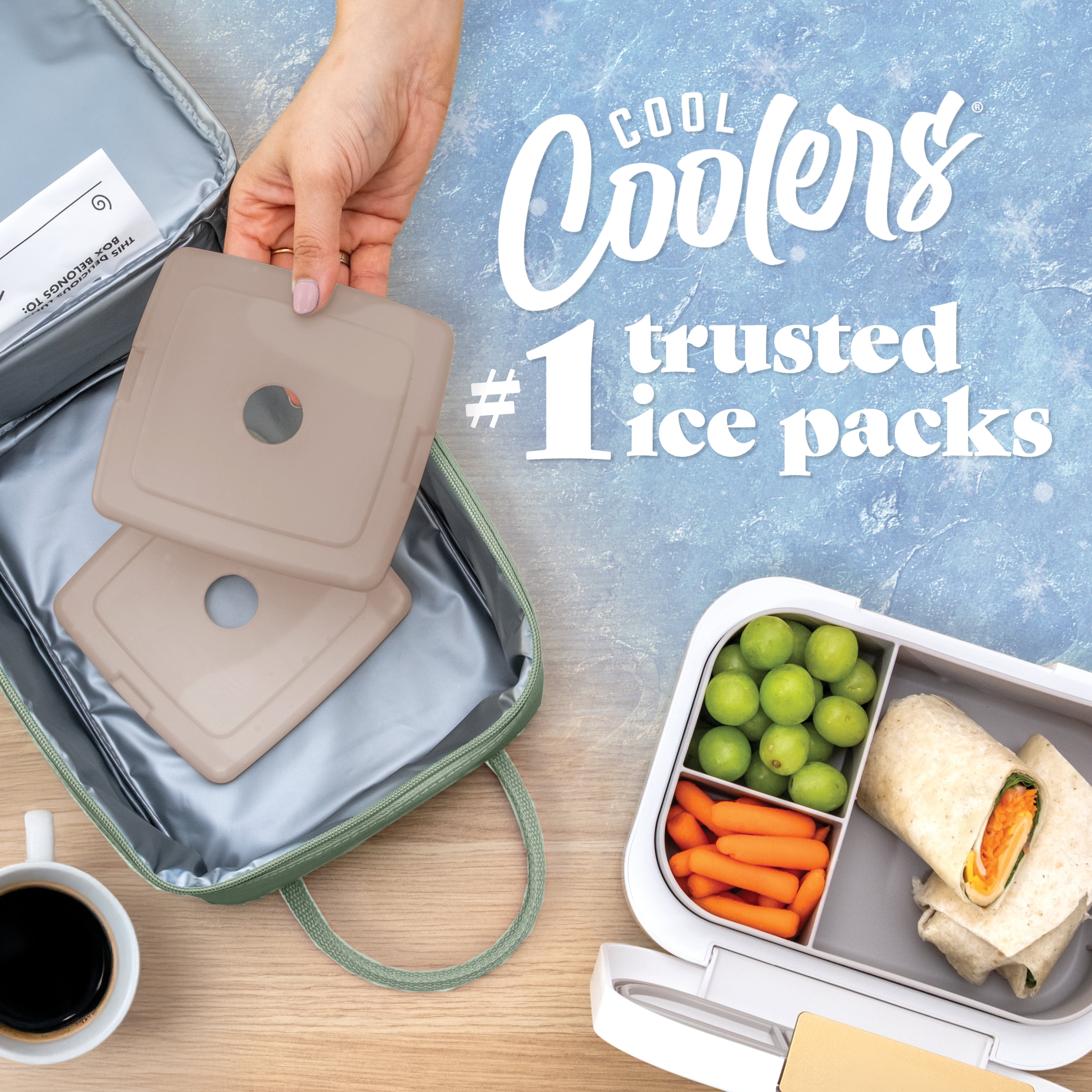 Cool Coolers by Fit + Fresh Reusable Slim Ice Packs for Lunch Bags & Coolers, Taupe, 4pk