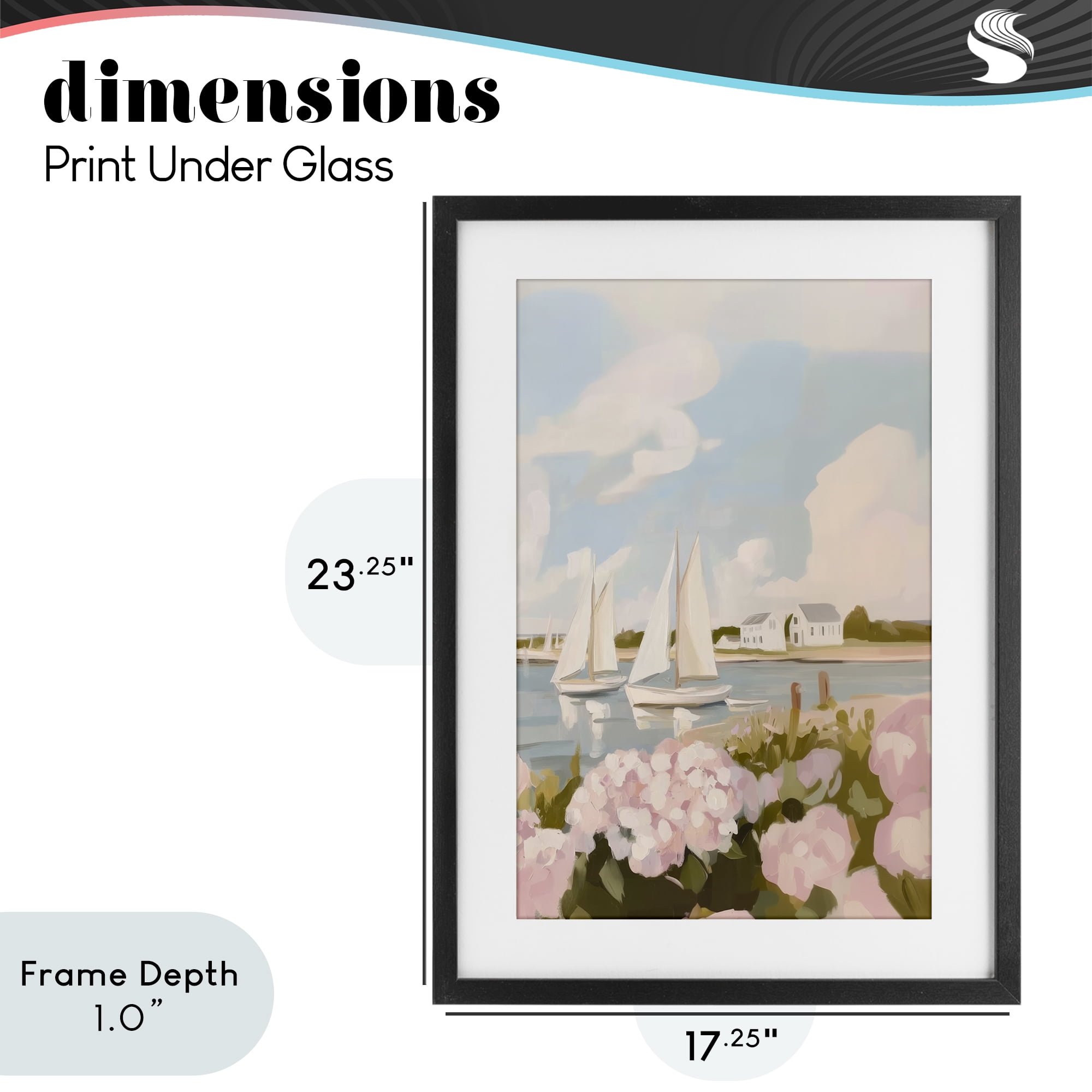 Stupell Industries Pink Hydrangeas with Sailboats Black Framed Print Under Glass, design by Sisi and Seb