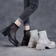 thumbnail image 4 of Botas blancas de tacón alto para mujer, botas hasta el tobillo con cremallera y malla hueca de cuero, 4 of 5