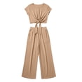 thumbnail image 6 of Women's Summer 2 Piece Outfits 2026 Cap Sleeve V Neck Belted Crop Tops Wide Leg Pant Sets Casual Tracksuit, 6 of 6