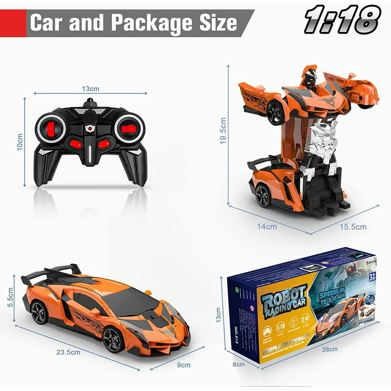 Allaugh Transform RC Cars for Boys 4 12Y 2.4Ghz 1 18 Scale Remote Control Car Transforming Robot One Button Deformation 360 Rotation and Drift Car