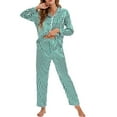 thumbnail image 5 of IROINNID Women's Two-Pieces Set Pajamas Long Sleeved Tops with Pants Silk Loungewear Leisure Sleepwear Set,Green, 5 of 7