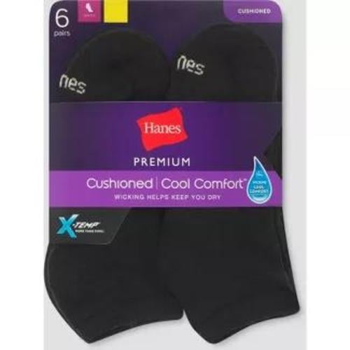 Hanes Women's 6-Pack Ankle Socks - Black 8-12