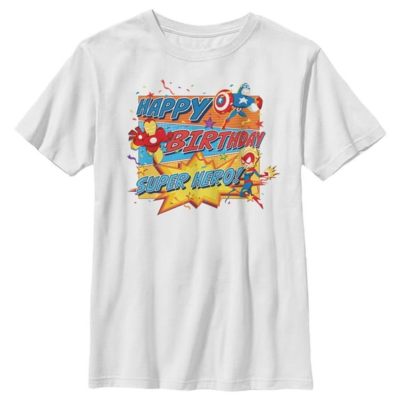 Boy's Marvel Superhero Birthday Graphic Tee White X Large