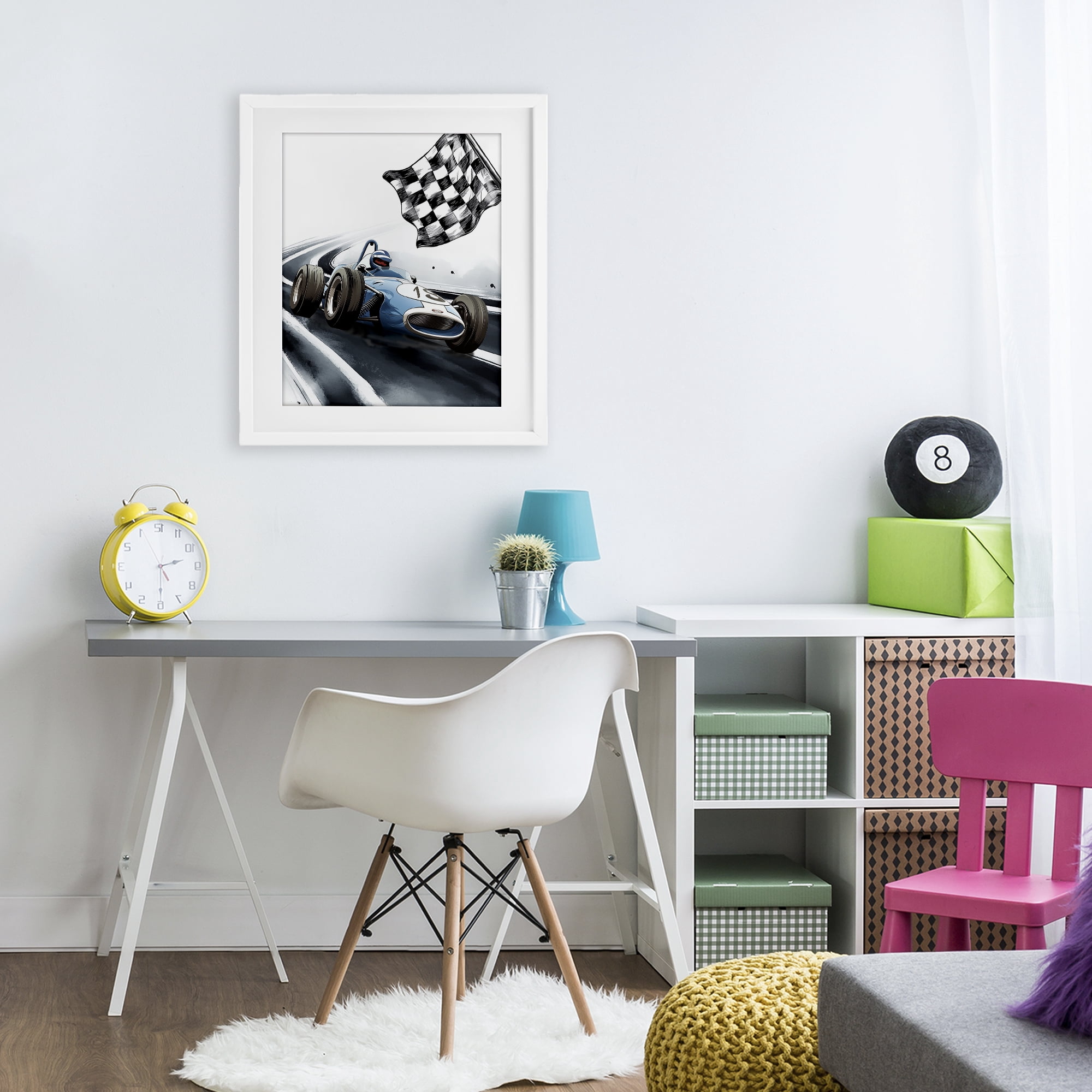 Stupell Industries Dynamic Racecar Driving White Framed Print Under Glass, design by Christine Simpson Art