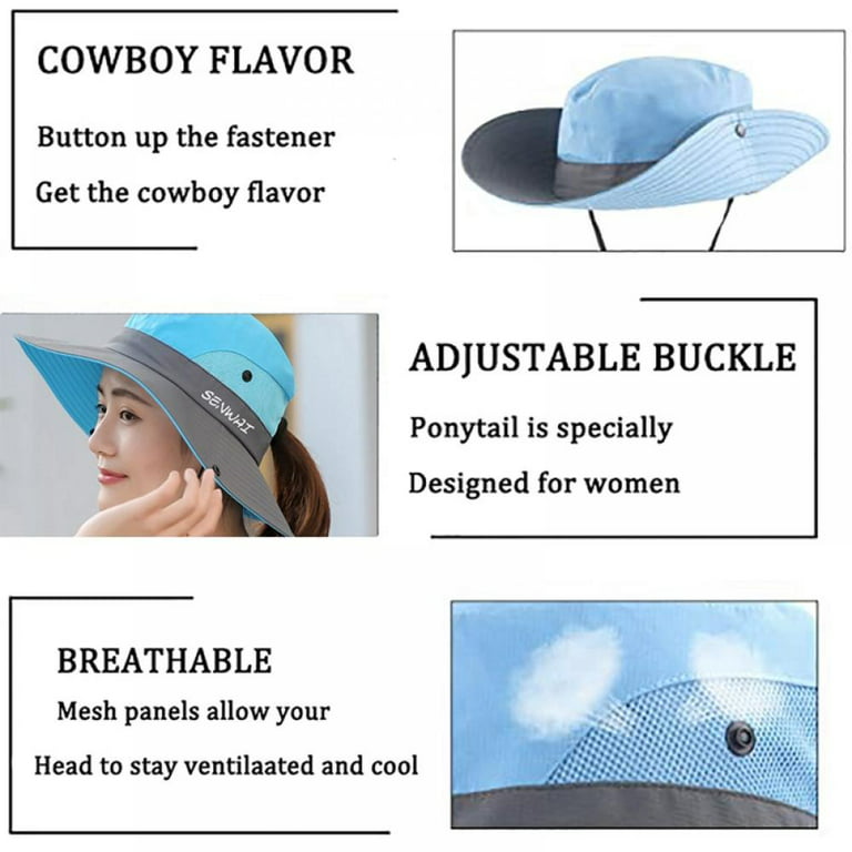 Sun Hats for Women Visors Hat Fishing Fisher Beach Hat UV Protection Cap  Black Casual Womens Summer Caps Ponytail Wide Brim Hat 