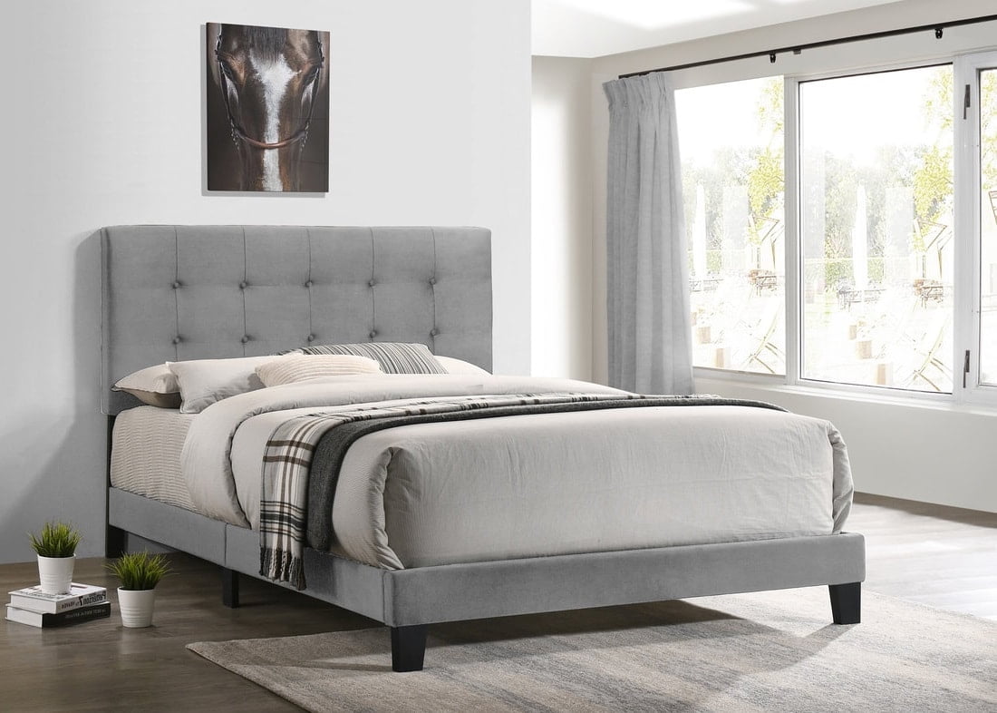 Grey King Velvet Tufted Platform Bed Frame (Box Spring Is Not Required)