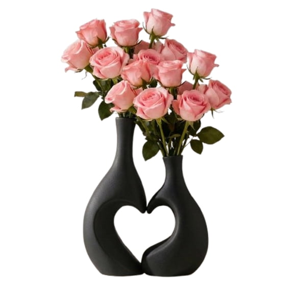 Bxaolu Plastic Vase Set of 2, Black Hollow Living Room Decor Vase, Minimalist Decorative Modern Boho Vase for Table Centerpiece Wedding Dining Living Room Office House Decoration