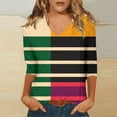 thumbnail image 2 of ZQUUVOU Women's T-Shirt Print Stripe V Neck 3/4 Sleeve Blouse E-Yellow (L), 2 of 5