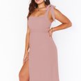 thumbnail image 3 of Vestido largo de dama de honor elegante de verano rosa para mujer, cuello cuadrado, volantes, sin mangas, informal, dividido, largo, 3 of 7