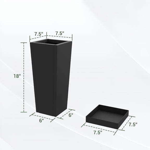 Tall Planters 18" H - 2 Pack, Tapered Pots with Drainage Insert Shelve & Trays, Metal Outdoor Planter Box for Porch, Garden, , Yard (Black)