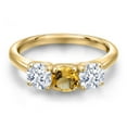thumbnail image 3 of Gem Stone King 18K Yellow Gold Plated Silver Yellow Citrine and White Zirconia Engagement Ring for Women | 1.95 Cttw | Round 5MM | Gemstone November Birthstone | Size 6, 3 of 6