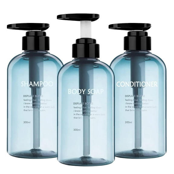 3 Pack Shampoo Bottle Pump Dispenser,500ml Empty Plastic Soap Dispenser Bottle with Pump for Bathroom,Kitchen or Hotel,Refillable Dispenser for Lotion,Shower Gel and Conditioner (Blue)