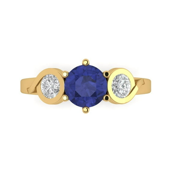 Three-Stone Engagement Ring for Women - 1.72ct Simulated Tanzanite in 18K Yellow Gold Promise Ring