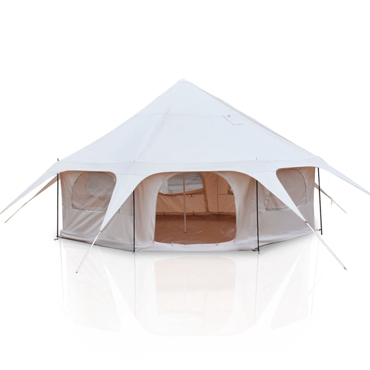 LuckyNote 600D Oxford Bell Tent 14.8ft x 9.2ft with Stove Jack, Large Family Camping Tent for Glamping & Outdoor, Khaki