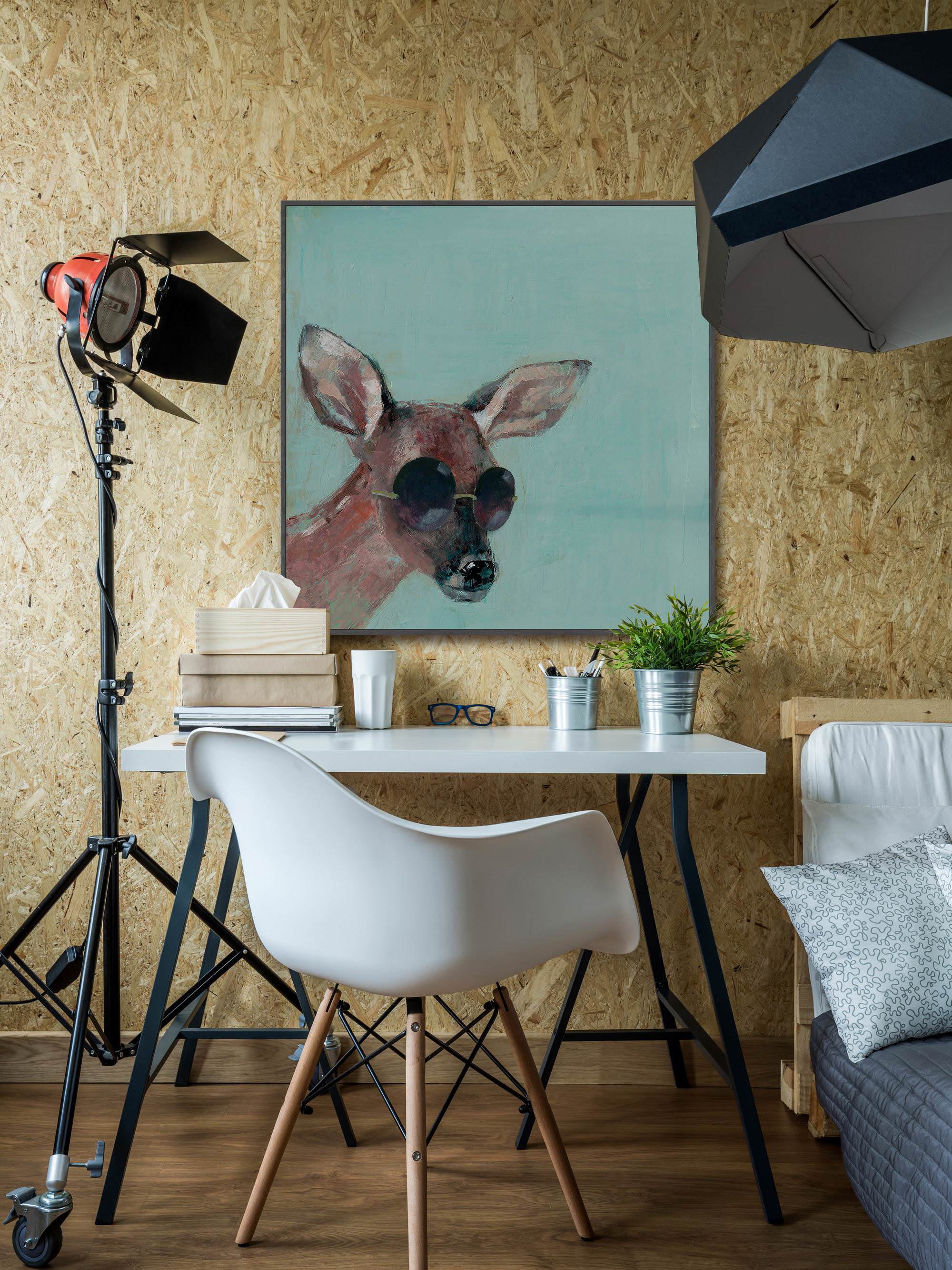 Trendy Deer Floater Framed Painting Print on Canvas