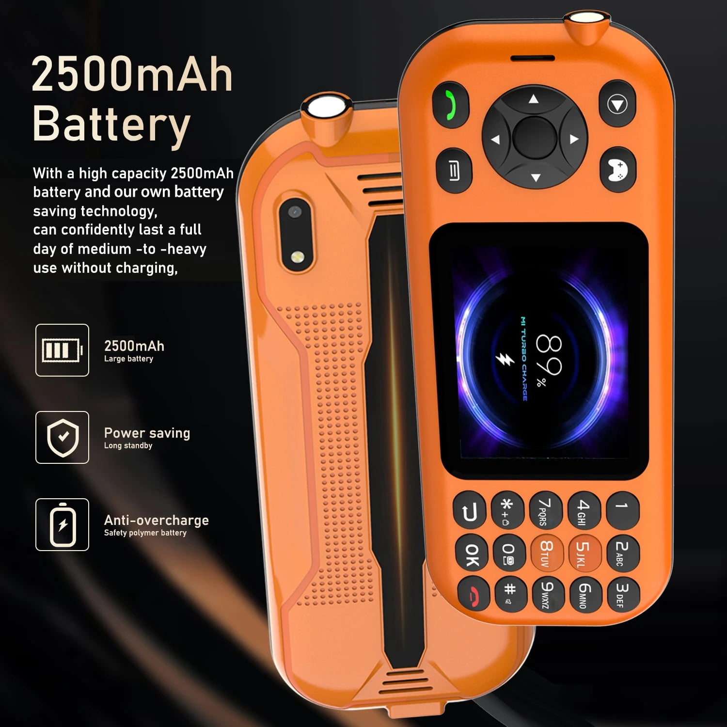 Game Phone Built-in 201 Classic Games 2.8 inch 2G GSM Dual SIM Button Mobile Phone Classic Handheld Game Player for Travel/Backup (Orange)