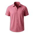 thumbnail image 4 of Men's Linen Short Sleeve Shirts Cotton Casual Lightweight Button Down Shirt Beach Vacation Summer Tops with Pocket Size 2XL Pink, 4 of 8