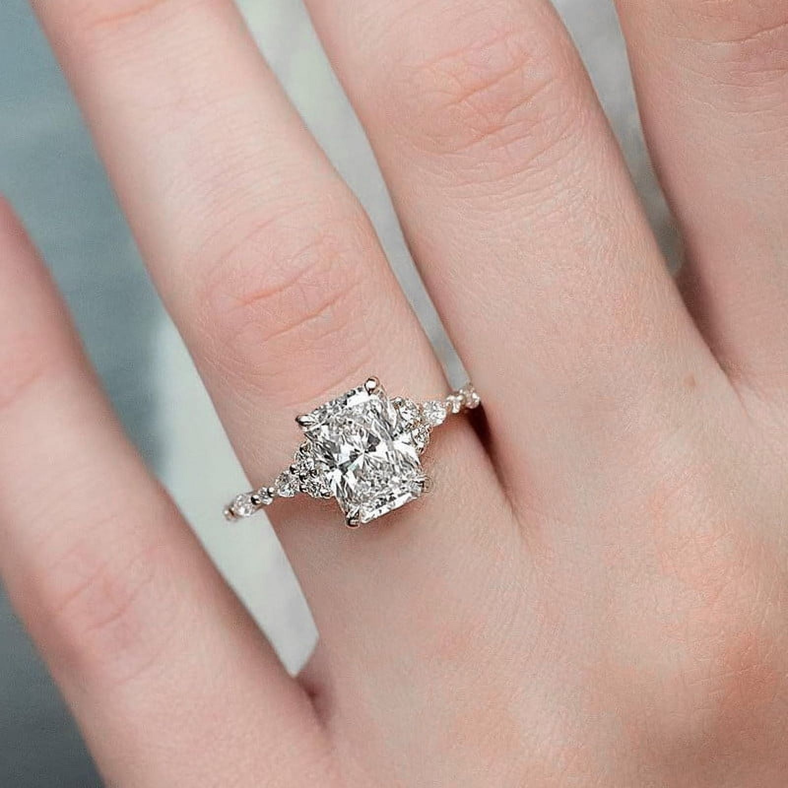 solitaire jewels 3CT Radiant Moissanite Hidden Halo Engagement Ring For Women, 18K White Gold