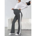 thumbnail image 5 of Deago Women's Striped Maternity Flare Leggings Over The Belly Casual Soft Split Hem Pregnancy Yoga Pants (Gray, S), 5 of 8