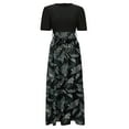 thumbnail image 5 of adviicd Floral Casual Dresses for Women 2025 Boho Flowy Dresses A Line Crew Neck Short Sleeve Dress Long Maxi Sundress Dark Green, S, 5 of 6
