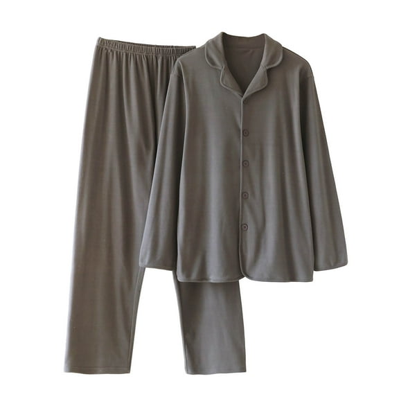 Men's Solid Lapels Pajamas Sets Buckle Down Long Sleeve Nightgown Relaxed Fit Loungewear Ultra Soft Textured Nightgown Night Dress 2 Pieces Pajama Sets Outfits