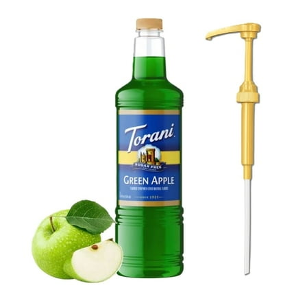 Torani Sugar Free Green Apple Flavouring Syrup, 1L Plastic Bottle with Absol Gold Pump