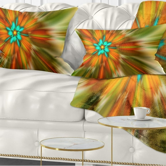 Designart Rotating Bright Fractal Flower - Abstract Throw Pillow - 12x20
