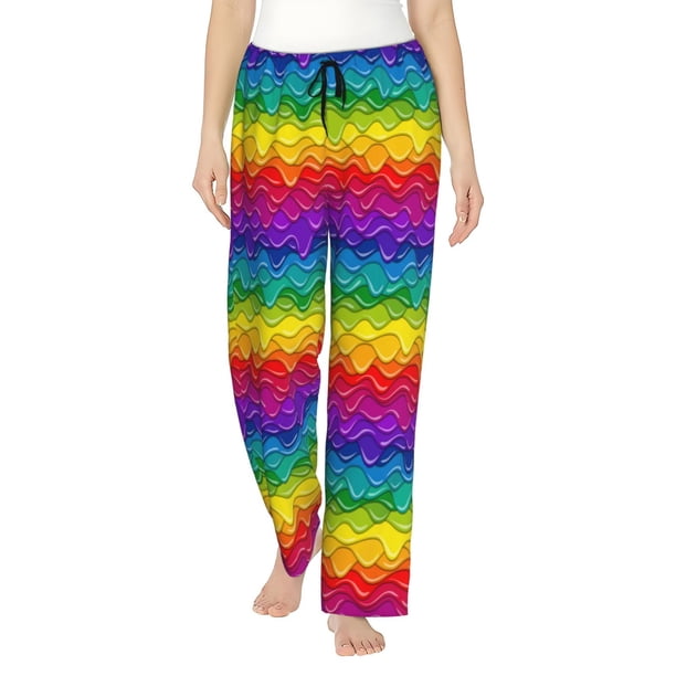 Fotbe Bright Rainbow Pantalones de Pijama para Mujer, Pantalones de Dormir, Pantalones Pj con Cordón y Bolsillos-X-Large