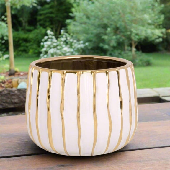 Lorcette Ceramic Striped Gold Planter