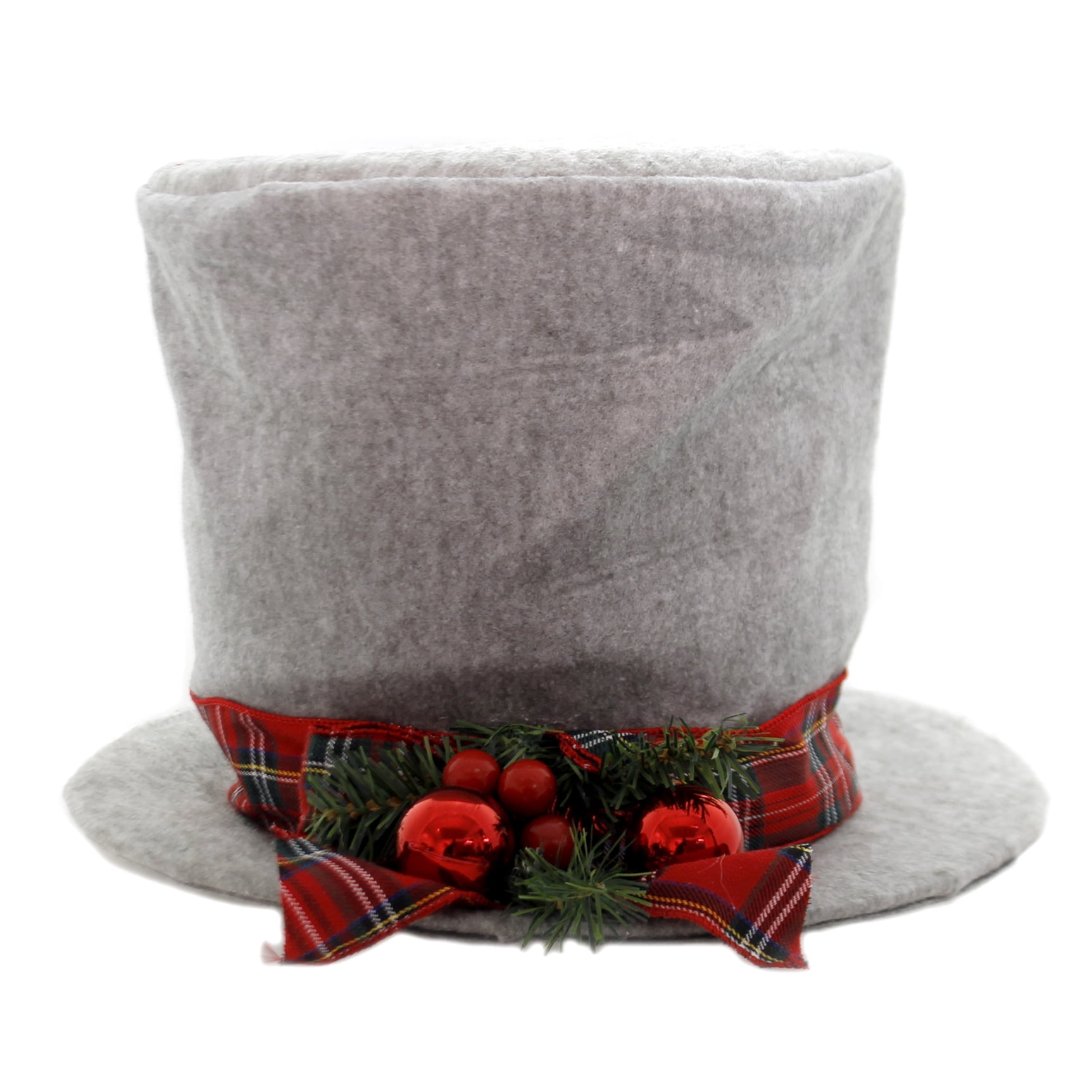 Christmas GRAY TOP HAT TREE TOPPER Fabric Plaid Ribbon 9733834