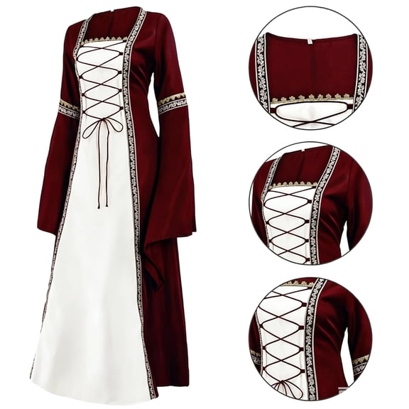 Renaissance Dresses for Women Pirate Floor Length Dresses Retro Medieval Themed Parties Bell Sleeve Halloween Costumes for Women Red XXL