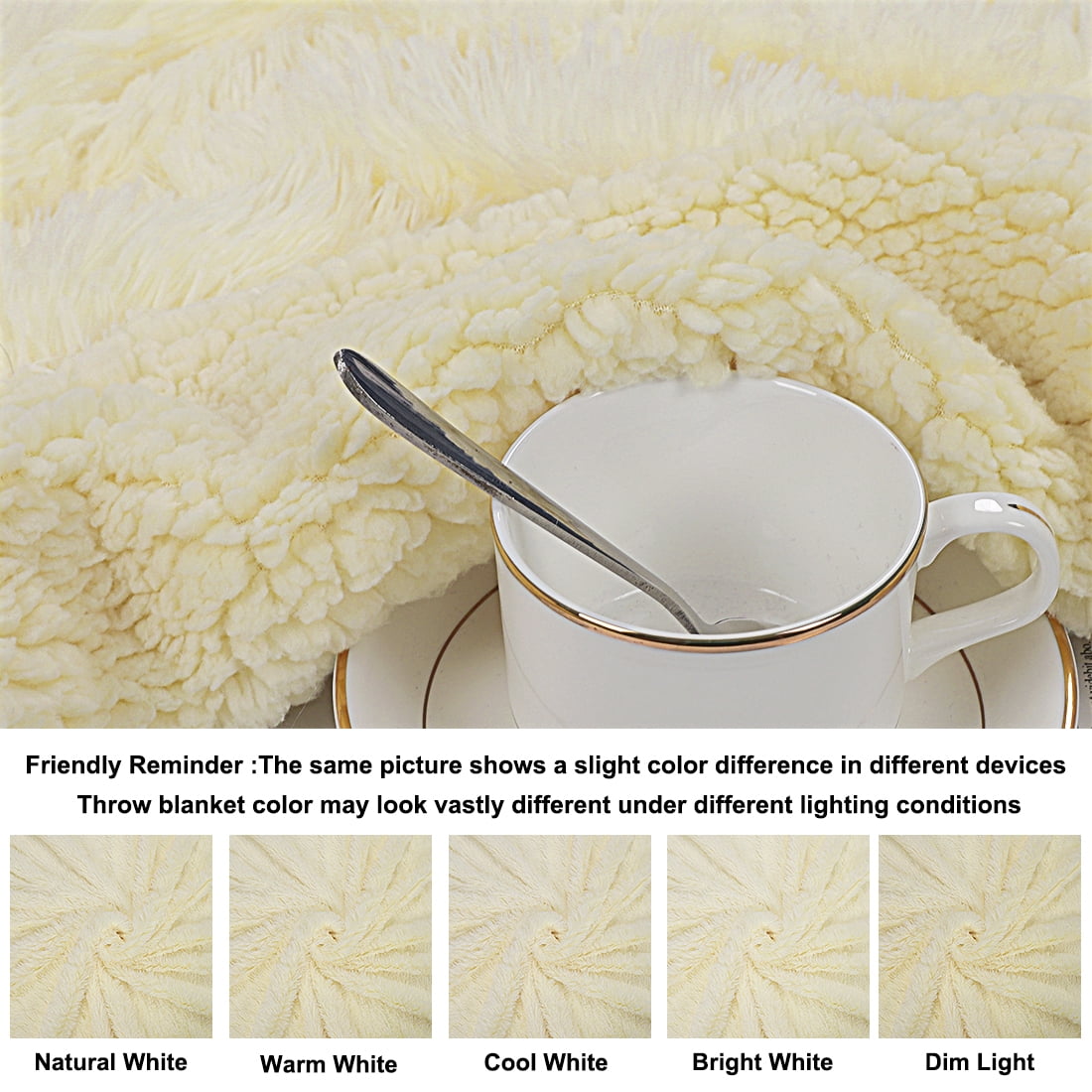 Unique Bargains Double-sided Fluffy Shaggy Faux Fur Blanket Cream Twin(60" x 80")