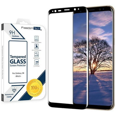 Galaxy S8 Screen Protector Tempered Glass, FREEDOMTECH 3D Curved Full Screen Coverage For Samsung Galaxy S8 Tempered Glass Screen Protector (5.8") 2017 (Case Friendly) HD Clear Anti-Bubble Film