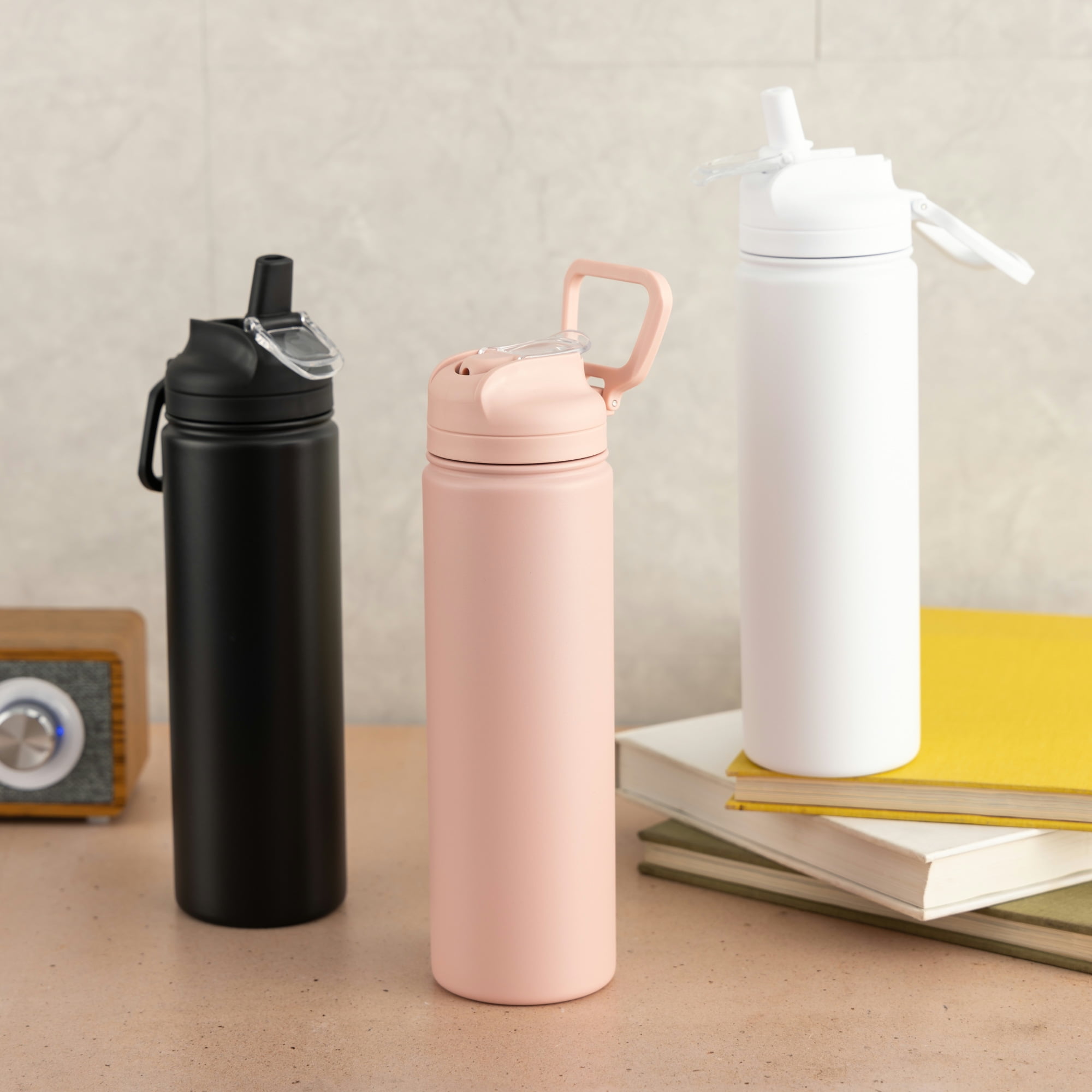 Mainstays 24 oz Stainless Steel Sip Water Bottle, Black