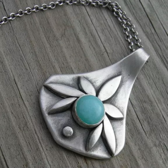 HOOUN Simple Party 925 Silver Women Turquoise Necklace Pendant Jewelry Gifts-#7