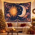 thumbnail image 3 of Celestial Sun and Moon in Night Sky with Floral Border, Serene Boho for Cosmic Harmony Lovers, Bohemian Nature Wall Decor, Housewarming Gift, Tapestry Wall Hanging for Bedroom and Living Room, 3 of 7
