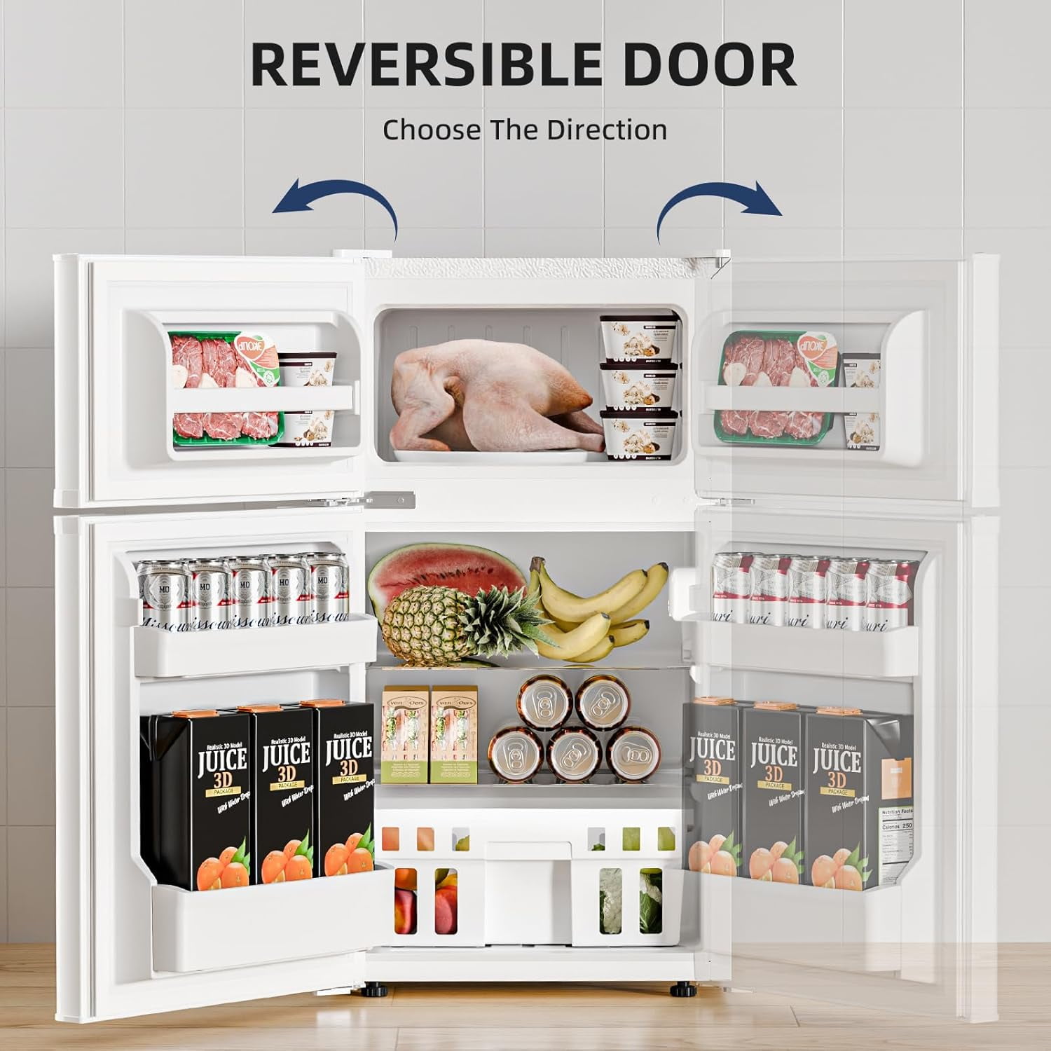 FREE VILLAGE 3.2 Cu.Ft Mini Fridge with Freezer,Compact Mini Refrigerator with Double 2 Door,Adjustable Temperature,Full Size for Home,Kitchen,Dorm,Apartment,Retro White