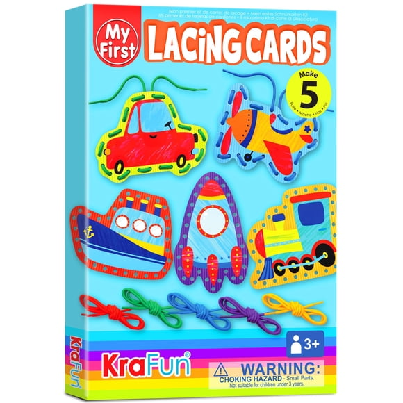 Kit de tarjetas con cordones KRAFUN para principiantes en preescolar con 5 unidades de transporte