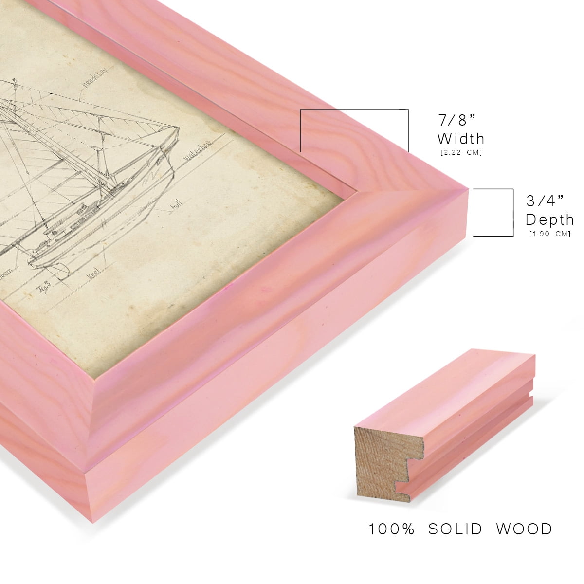 Sailboat Blueprint III -Framed Print w/glass-Sunset Pink