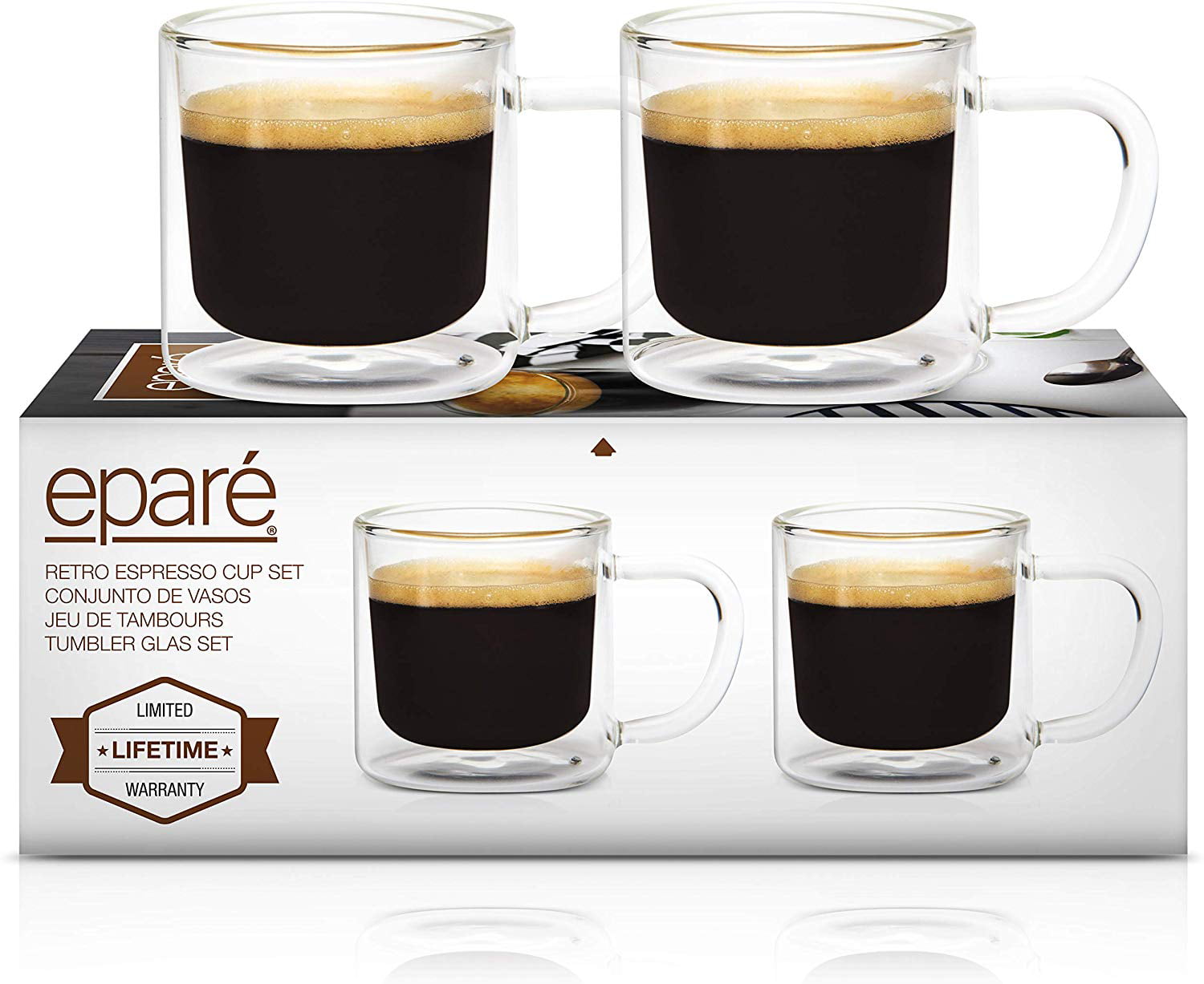 Clear Glass Double Wall Cup Set Eparé Retro Latte Glasses Espresso Macchiato Cappuccino Mugs Insulated Glassware