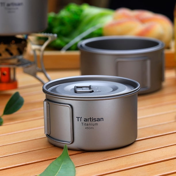 Ensemble Casseroles Titane Poignée Pliable - Bol Camping Léger 450ml Ou 600ml Avec Couvercle