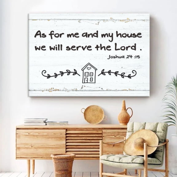 As For Me And My House Canvas Print, Farmhouse Style Bible Verse Decor, Christian Wall Art