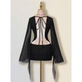 thumbnail image 2 of Black Deep V-Neck Long Bell Sleeve Sheer Mesh Backless Mini Dress For, 2 of 11
