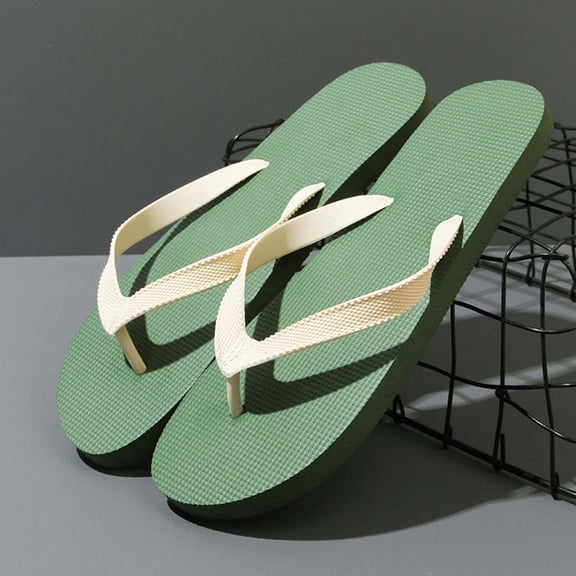 Mens Flip-Flops Summer Casual Flat Sandals Thick-Soled Rubber Flops/Non-Slip Beach Slippers Comfortable Outdoor Beach Soft Sole Sandals