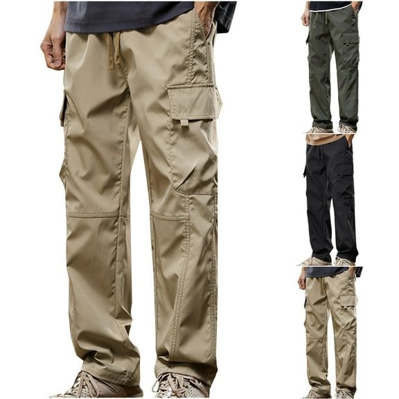 QATAINLAV Mens Big and Tall Drawstring Sweatpants Casual Lightweight Cargo Pants with Multi-Pockets Baggy Wide Leg Jogger Pants Outdoor Solid Color Work Trousers Army Green XXL Dollar Sales