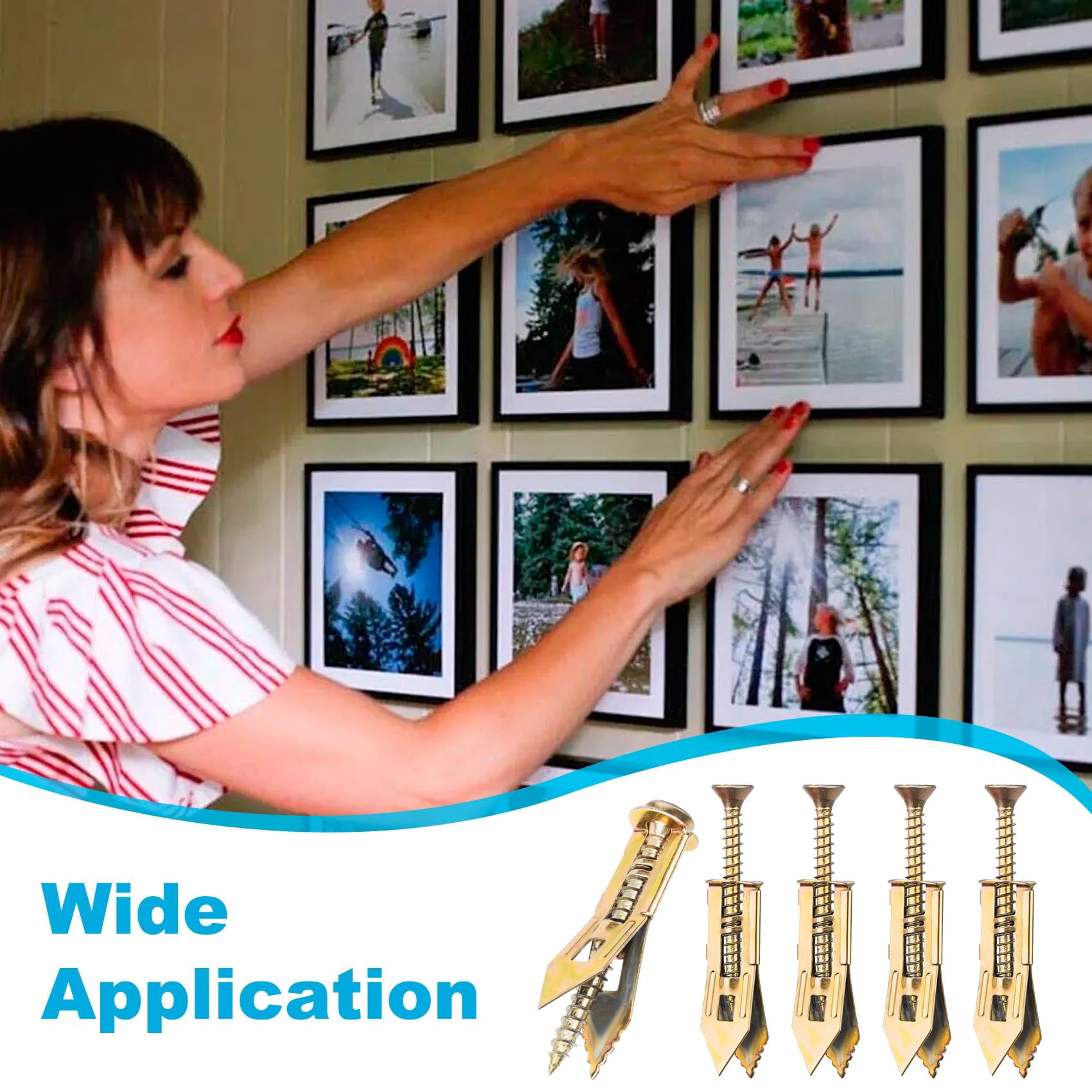 80pcs Self-Drilling Drywall Anchors, Heavy Duty Screws and Anchors Kits, Metal Drywall Anchors for Picture Frames Curtains TV Shelves- Gold (No Drill and Holes in Wall, 40 Sets)