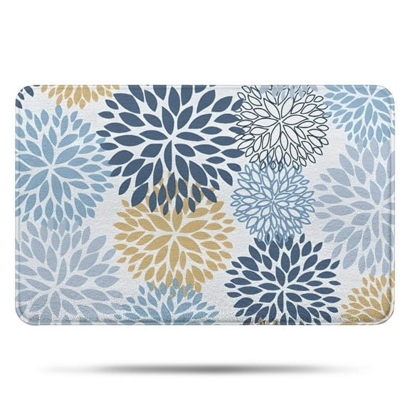 Blue Floral and Petal Pattern Bathroom Rugs Mat,Non Slip Microfiber Bathroom Rug,Rubber Backing,Soft Bathroom Mats for Bathroom Floor,Tub and Shower,17x27in(43x68cm)